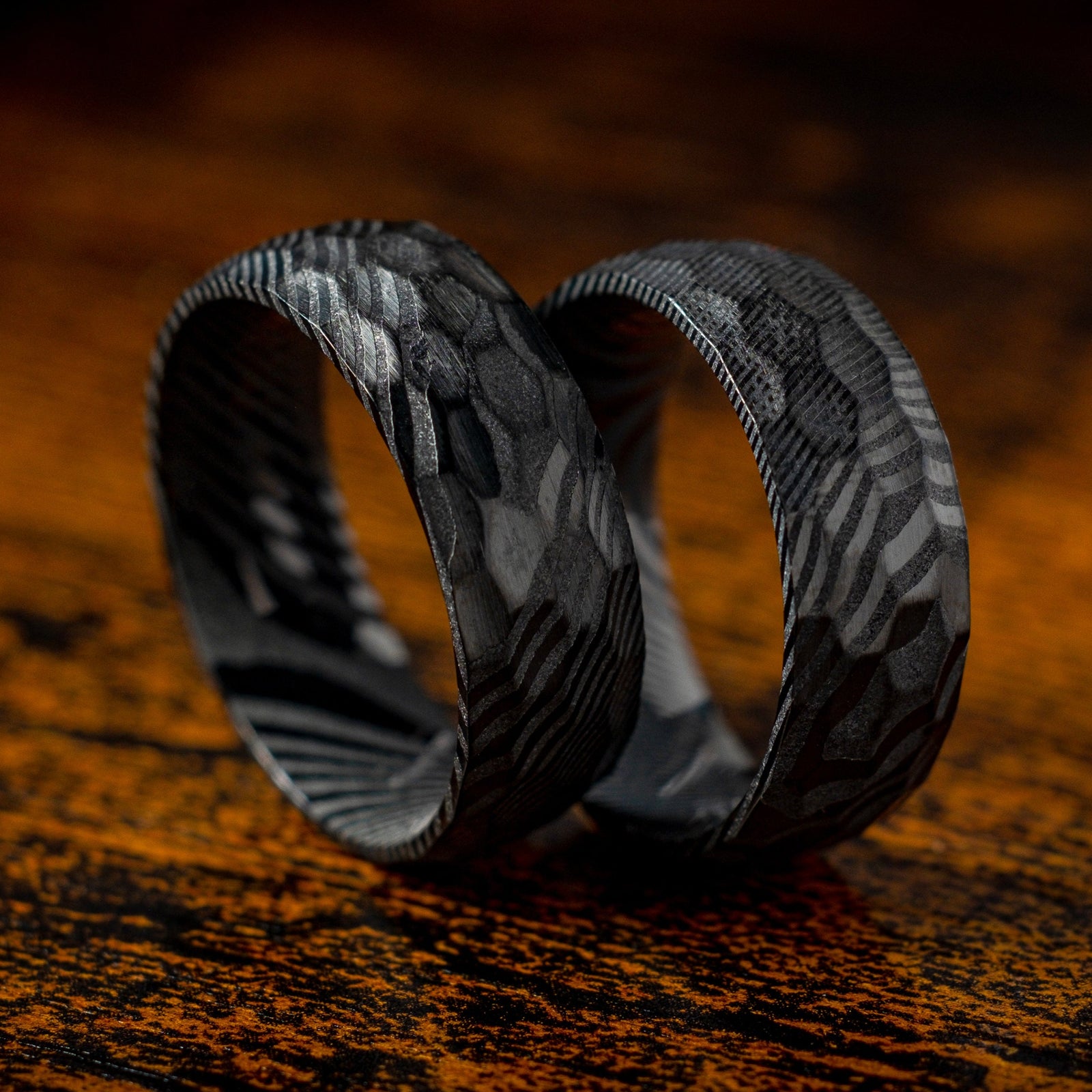 Black Hammered Damascus Ring