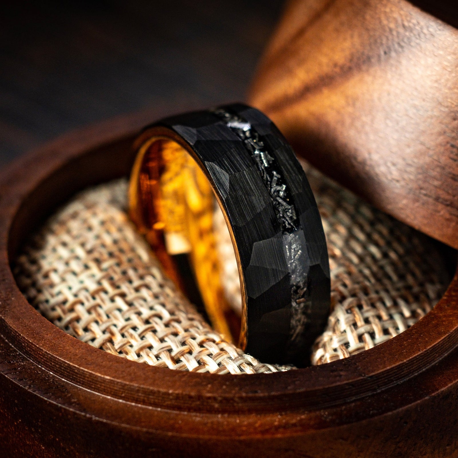 Rose Gold X Black Hammered Meteorite Ring