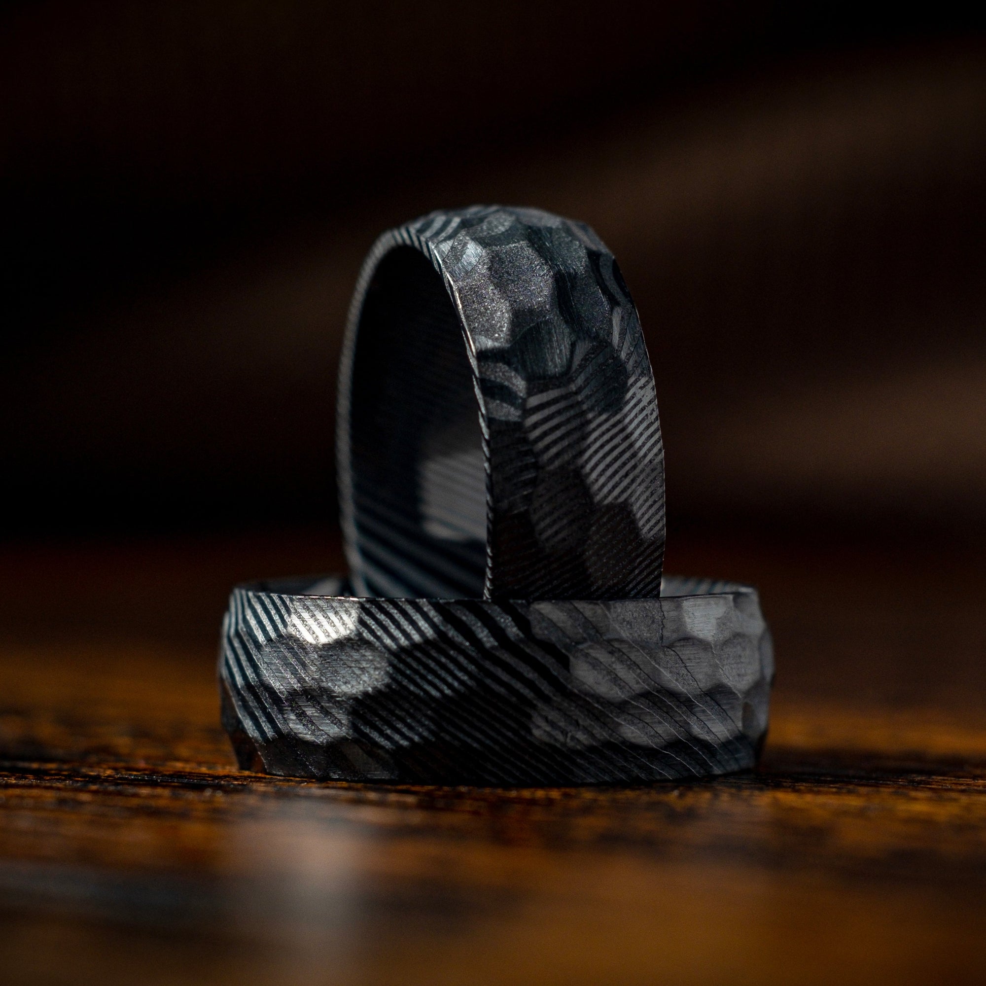 Black Hammered Damascus Ring