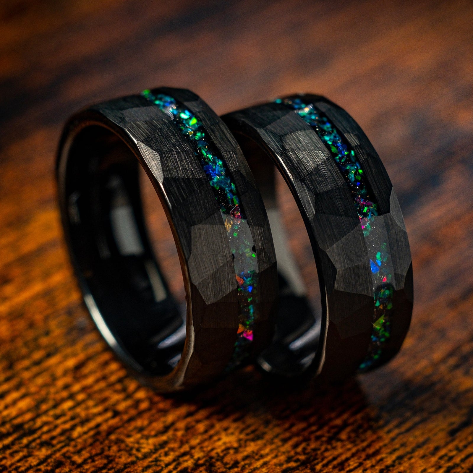 Galaxy opal X black tungsten ring