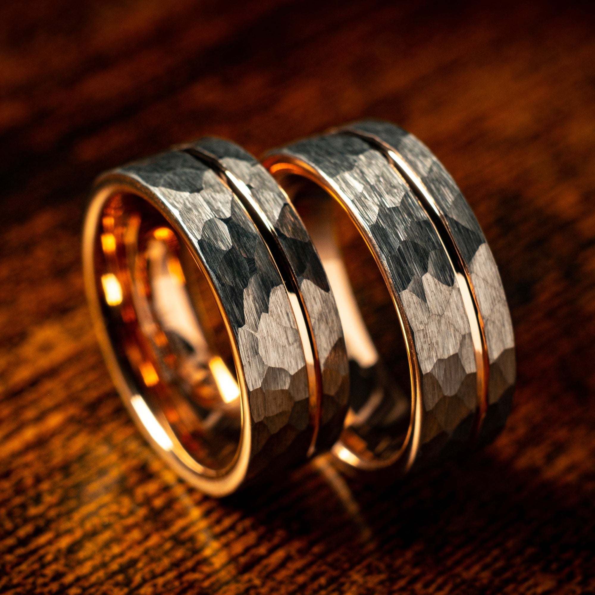 Rose Gold X Silver Hammered Tungsten Ring