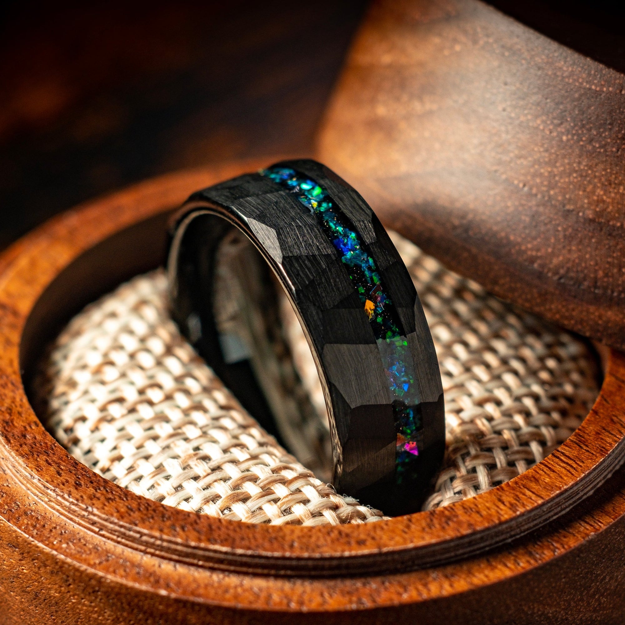 Galaxy opal X black tungsten ring