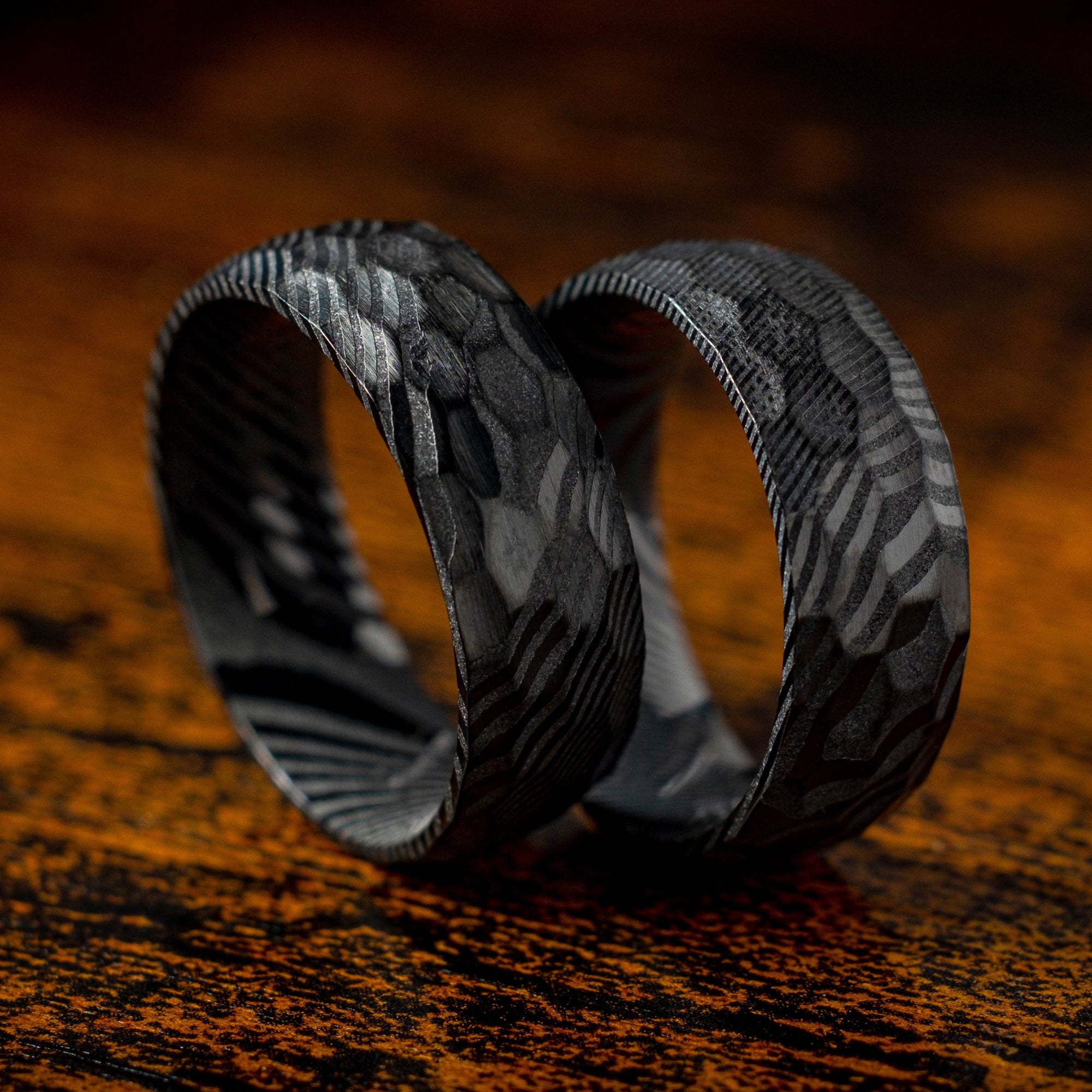 Black Hammered Damascus Ring