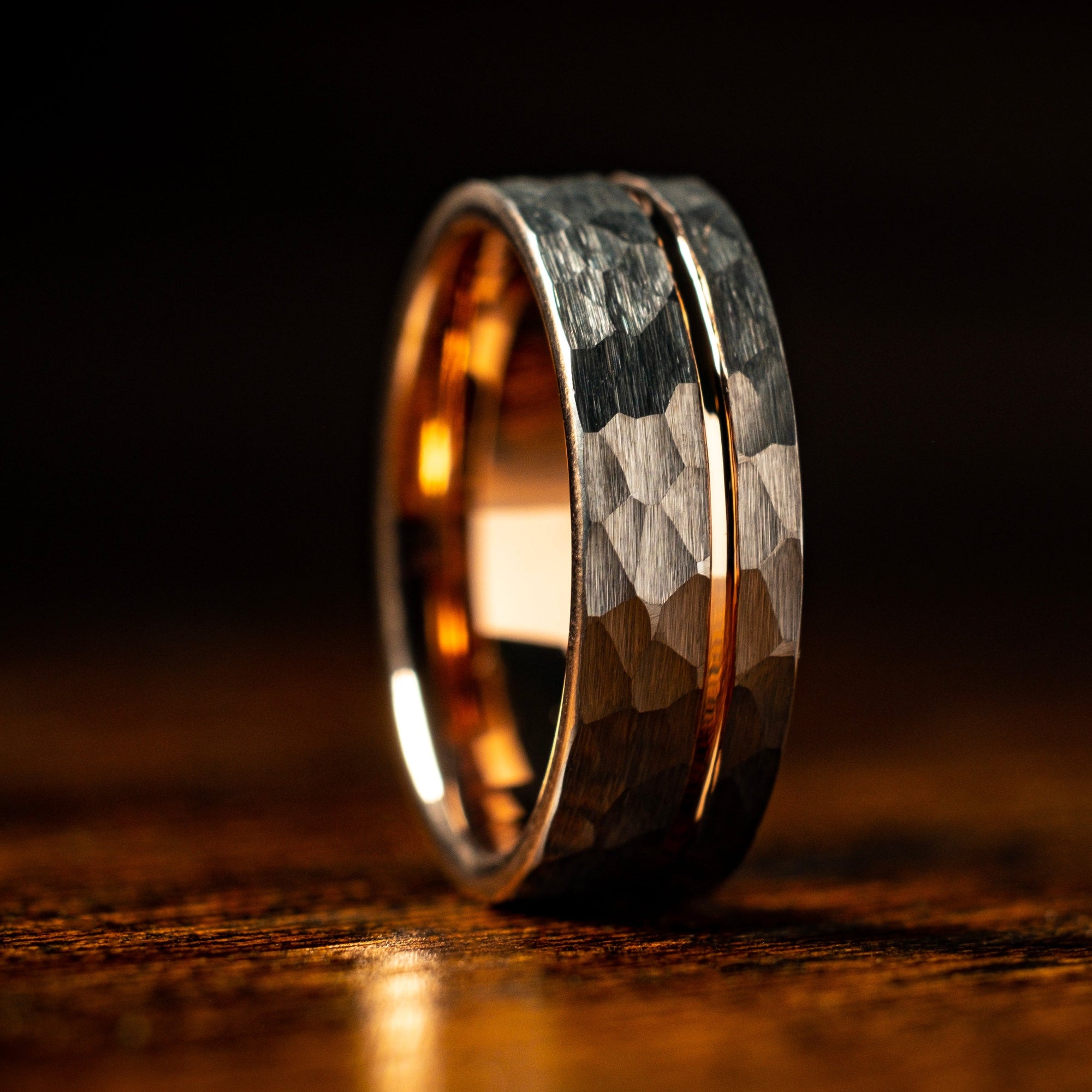 Rose Gold X Silver Hammered Tungsten Ring