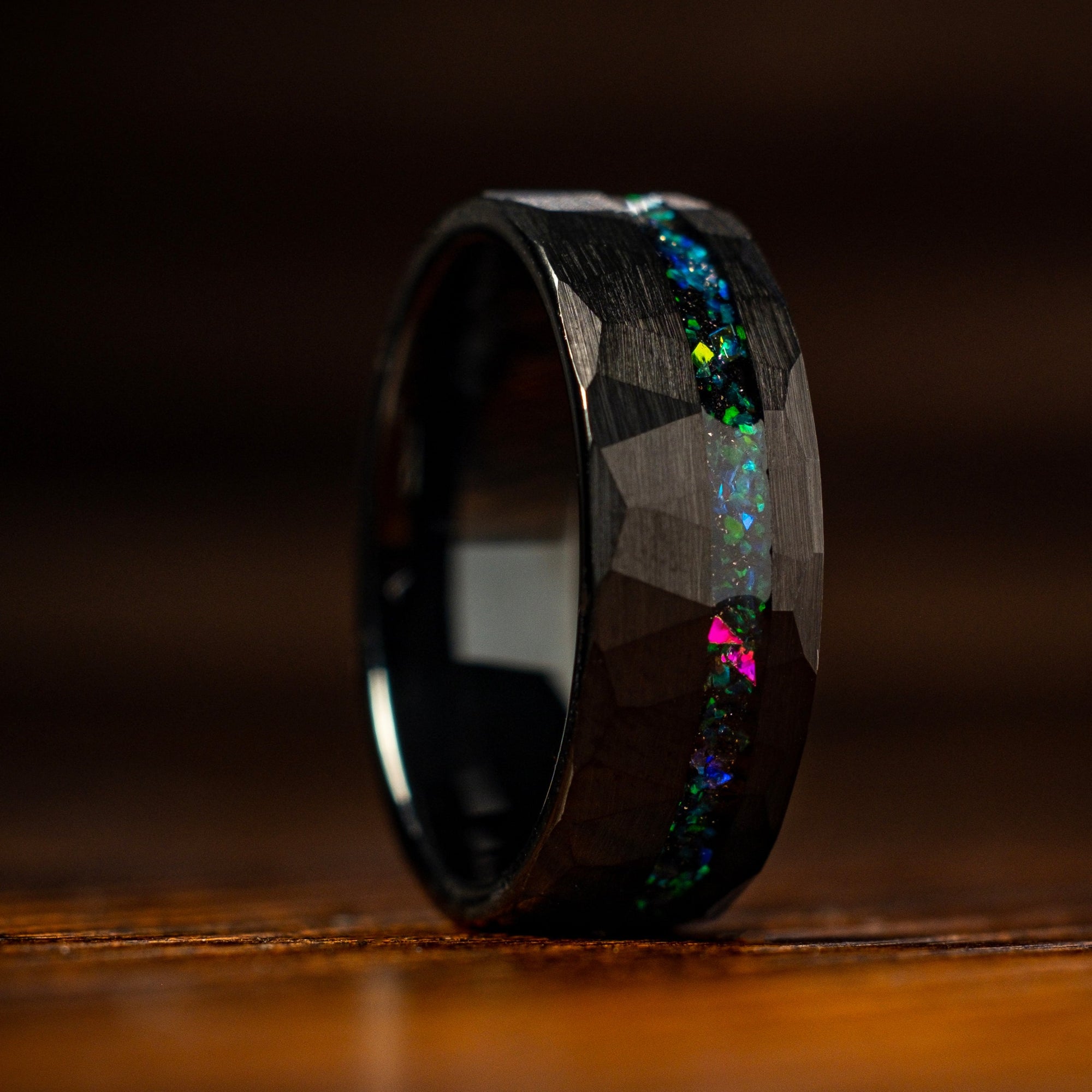 Galaxy opal X black tungsten ring