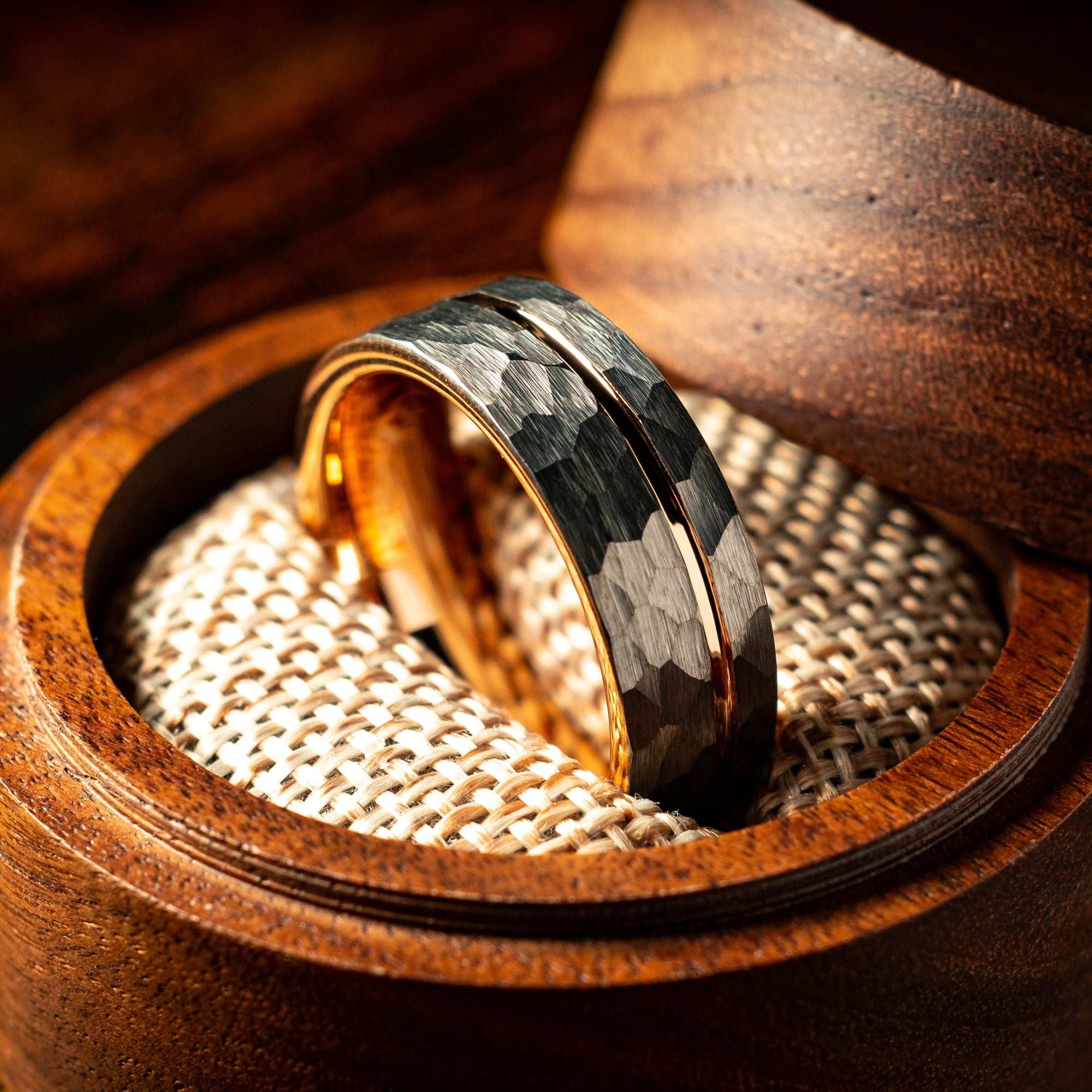 Rose Gold X Silver Hammered Tungsten Ring