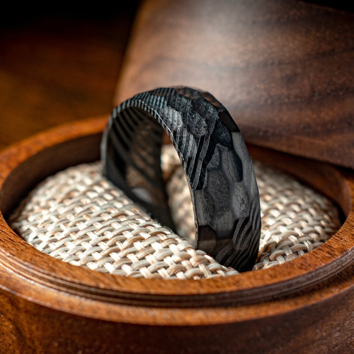 Black Hammered Damascus Ring