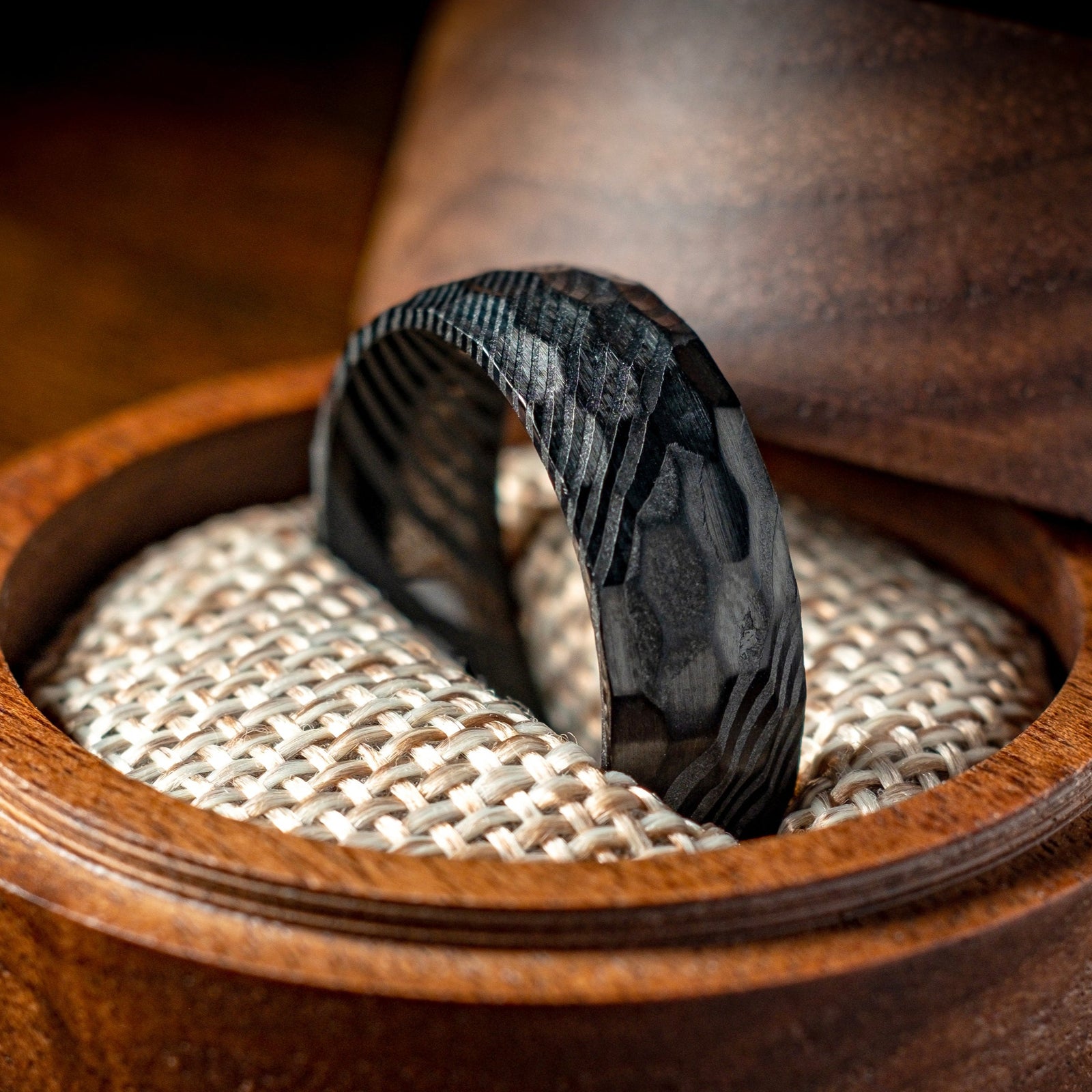 Black Hammered Damascus Ring