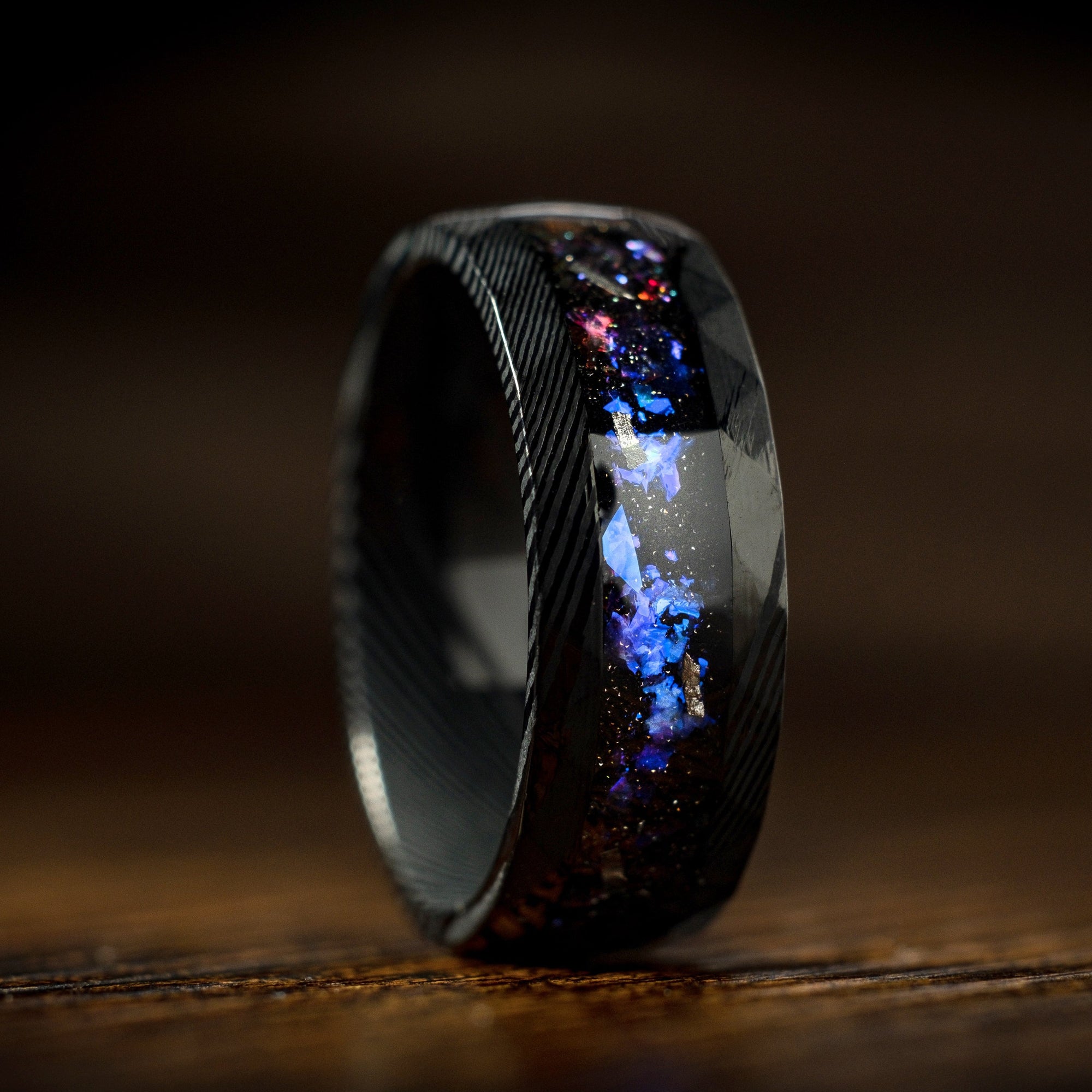 Nebula Wide | Damascus Meteorite & Blue Sandstone Ring