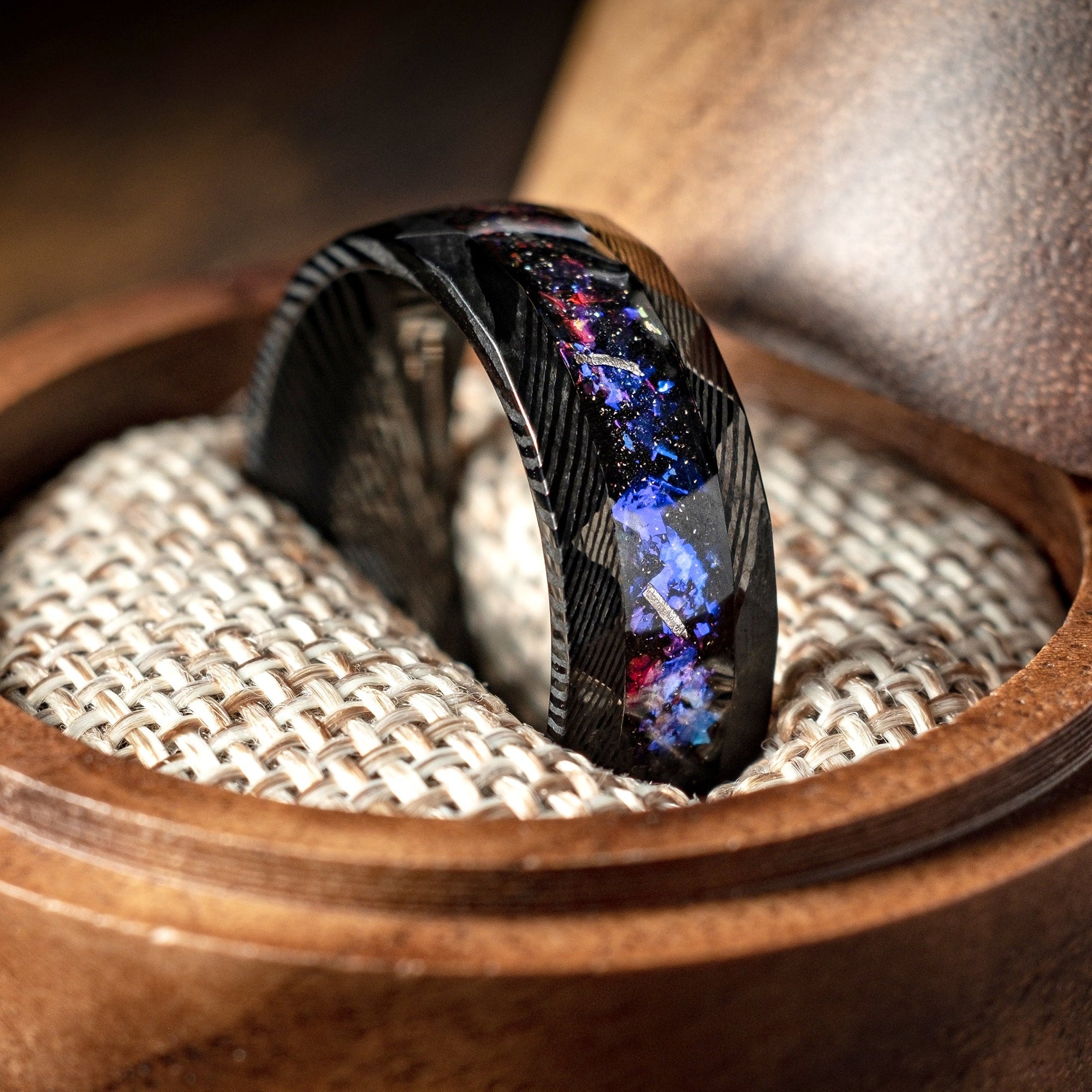 Nebula Wide | Damascus Meteorite & Blue Sandstone Ring