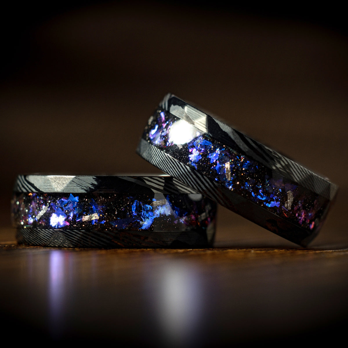 Nebula Wide | Damascus Meteorite &amp; Blue Sandstone Ring