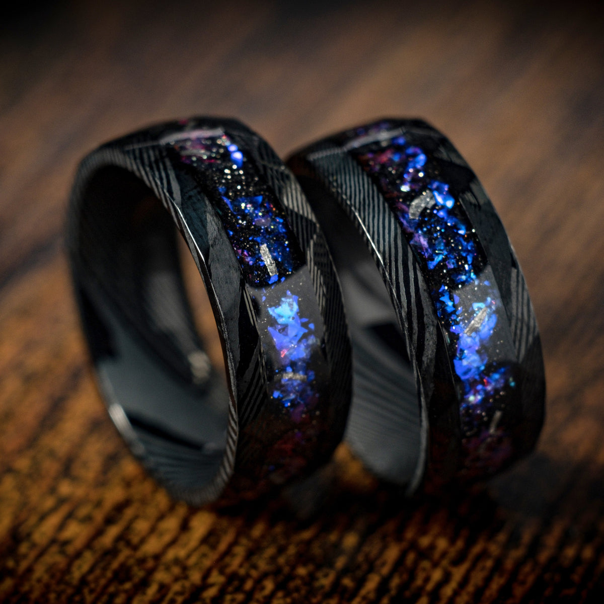 Nebula Wide | Damascus Meteorite & Blue Sandstone Ring