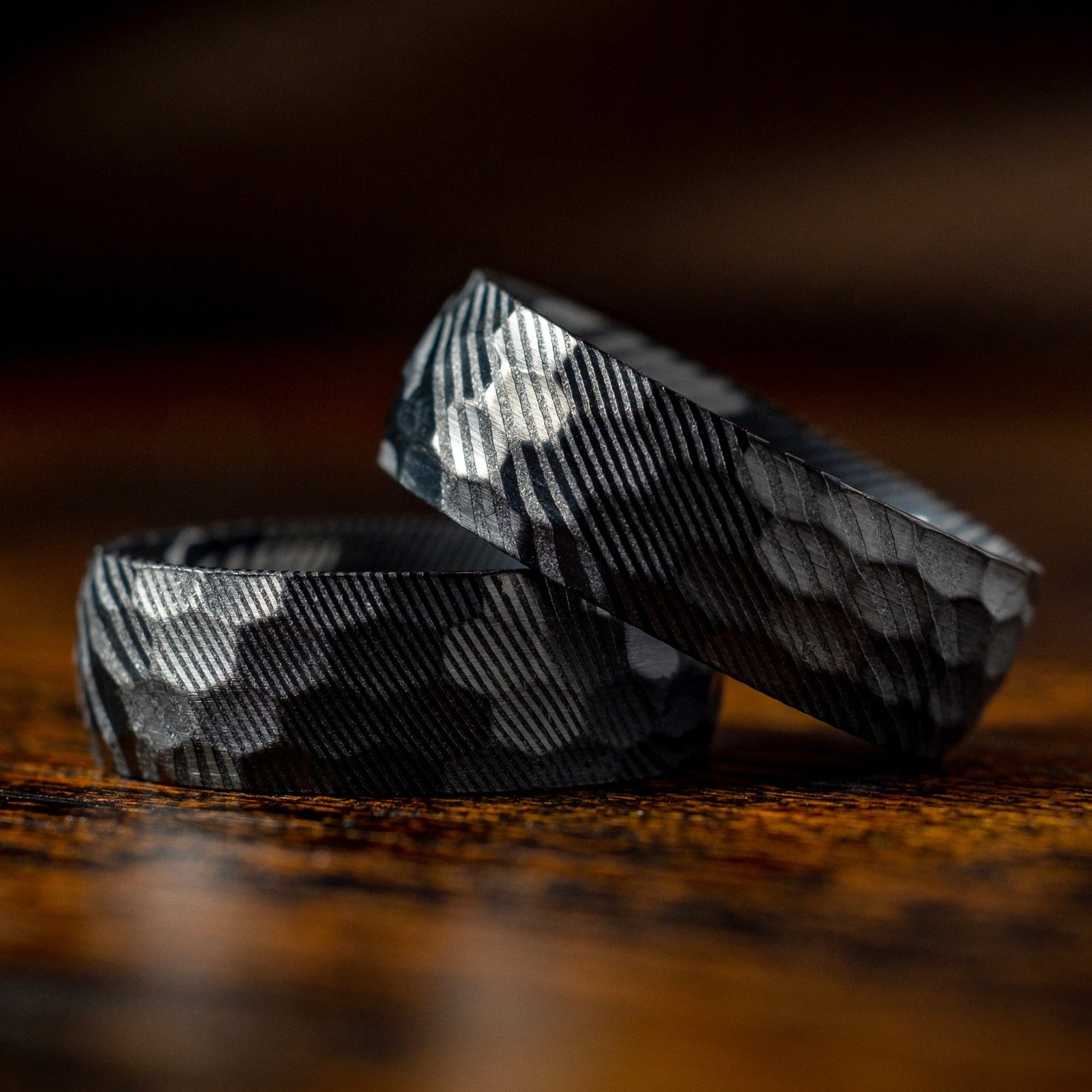 Black Hammered Damascus Ring