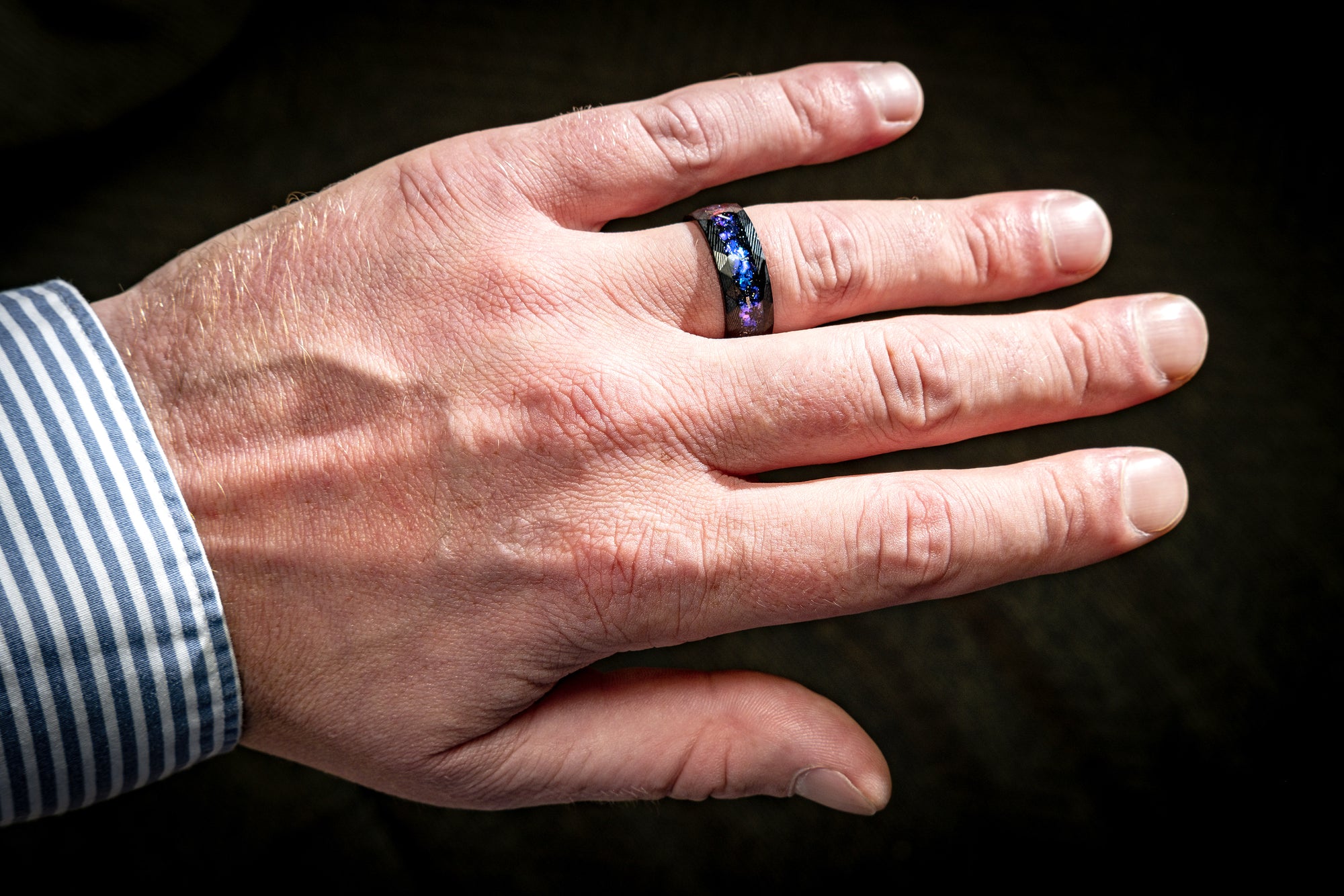 Nebula Wide | Damascus Meteorite & Blue Sandstone Ring