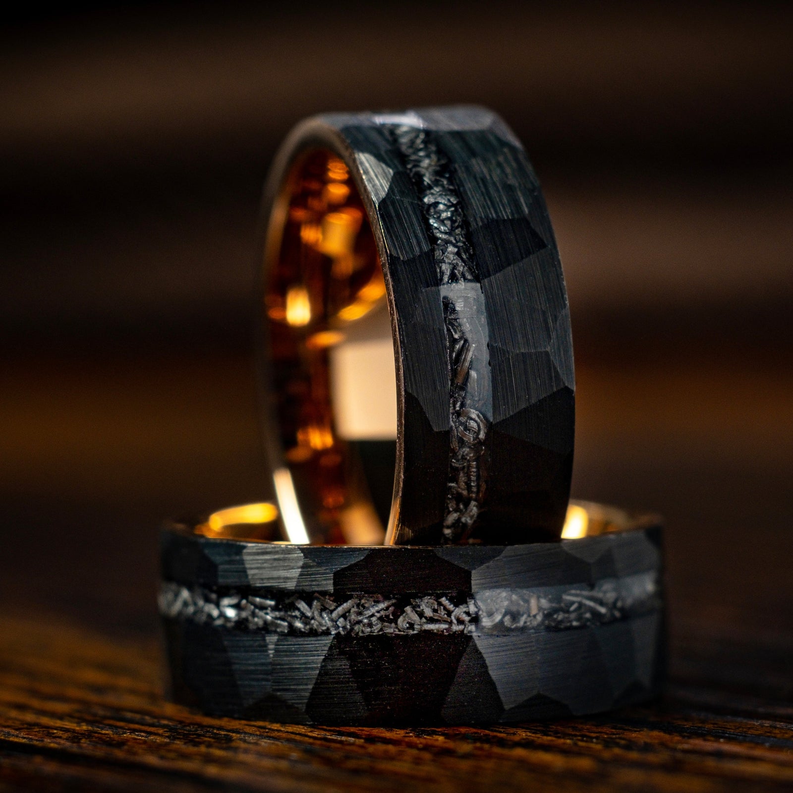 Rose Gold X Black Hammered Meteorite Ring