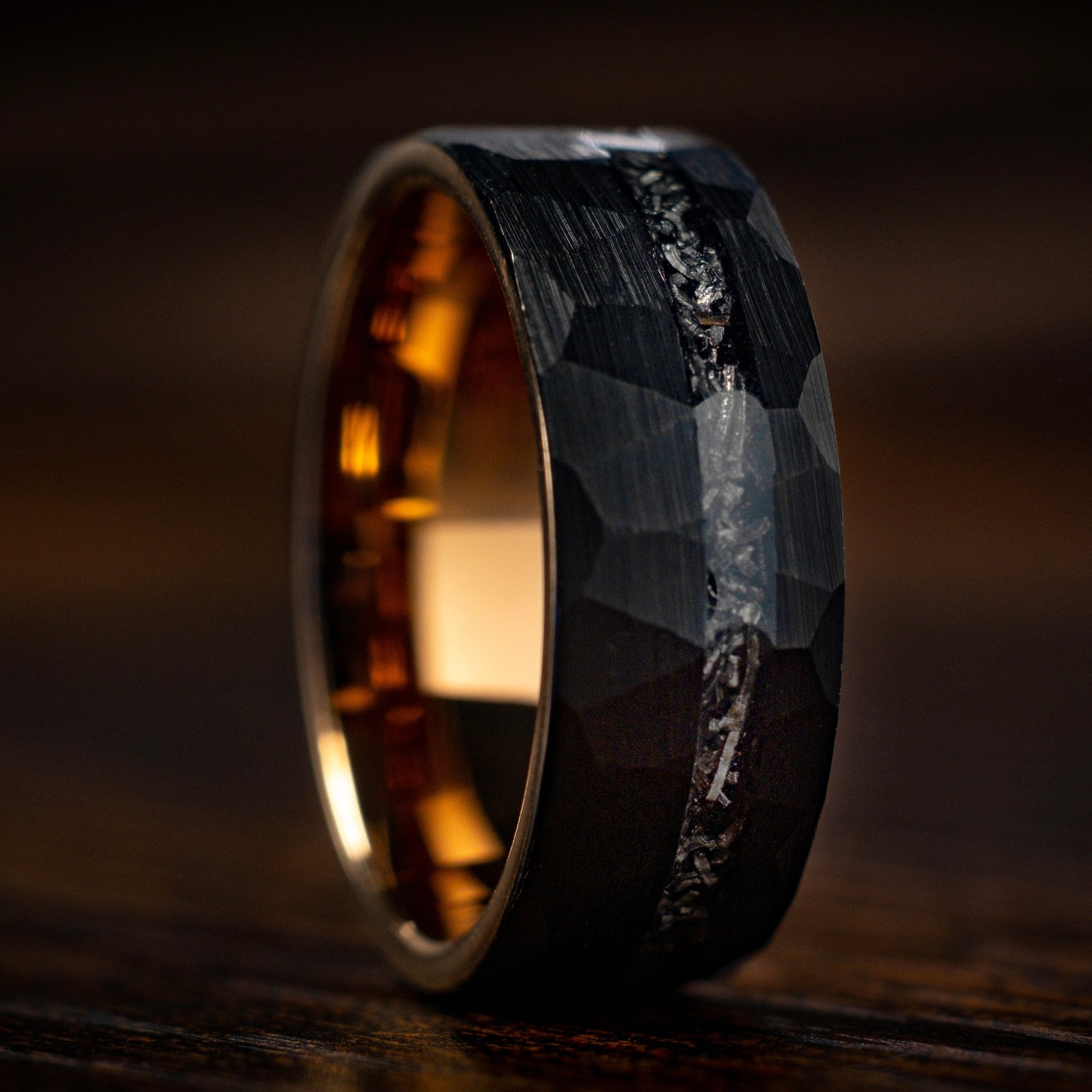 Rose Gold X Black Hammered Meteorite Ring