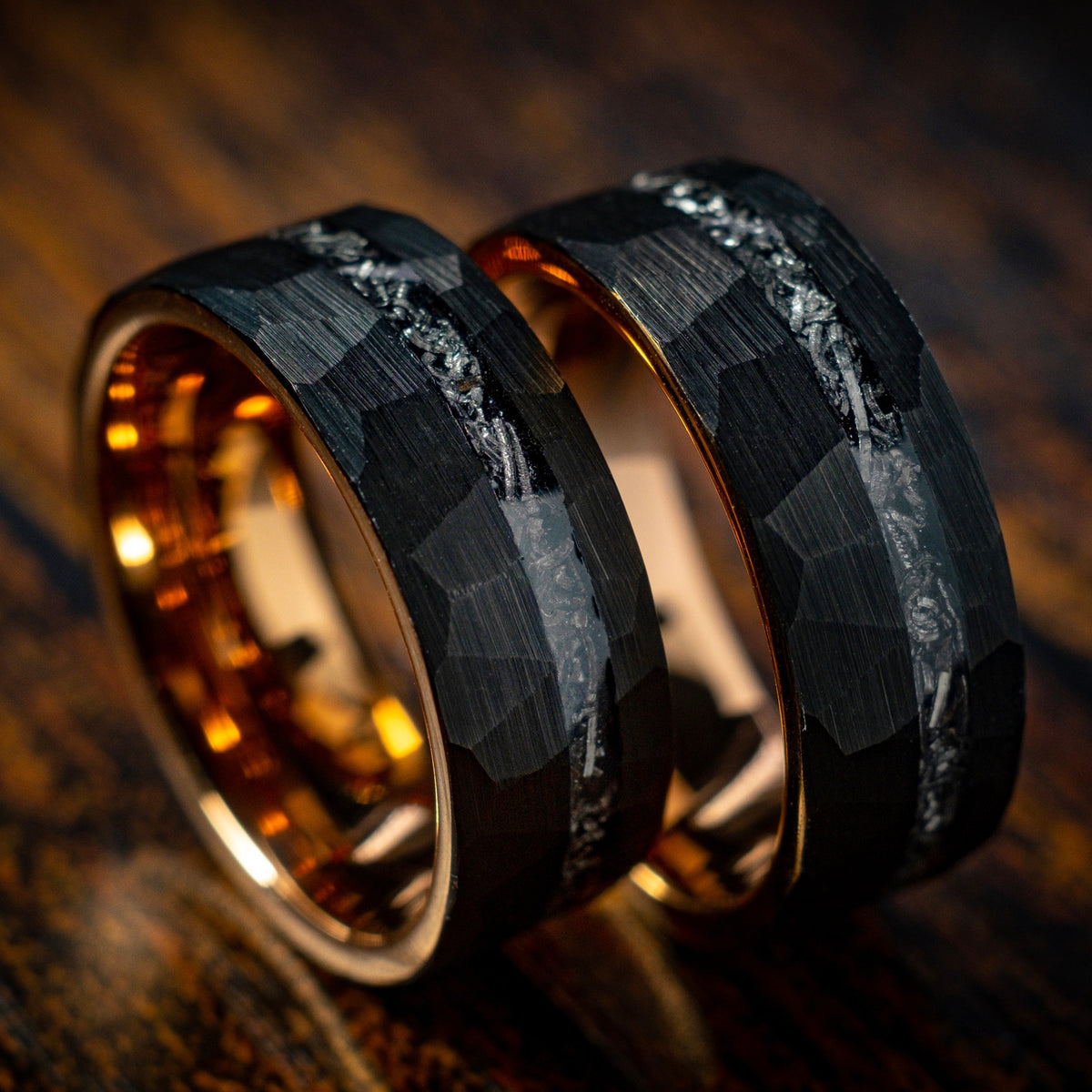 Rose Gold X Black Hammered Meteorite Ring