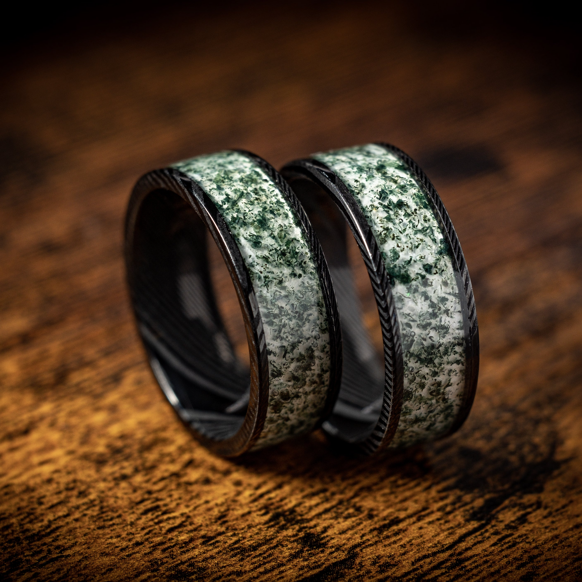 Moss Agate & Damascus Steel Ring